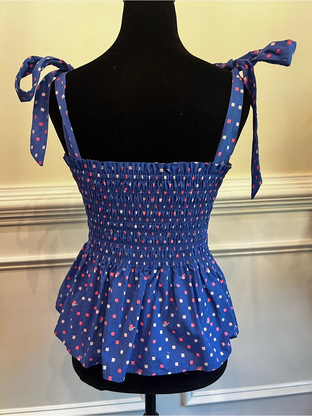 Lilly Pulitzer Blue Smocked Tie-Shoulder Peplum Top - Picture 4 of 5